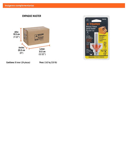 Broca para router española 1-1/4" con balero