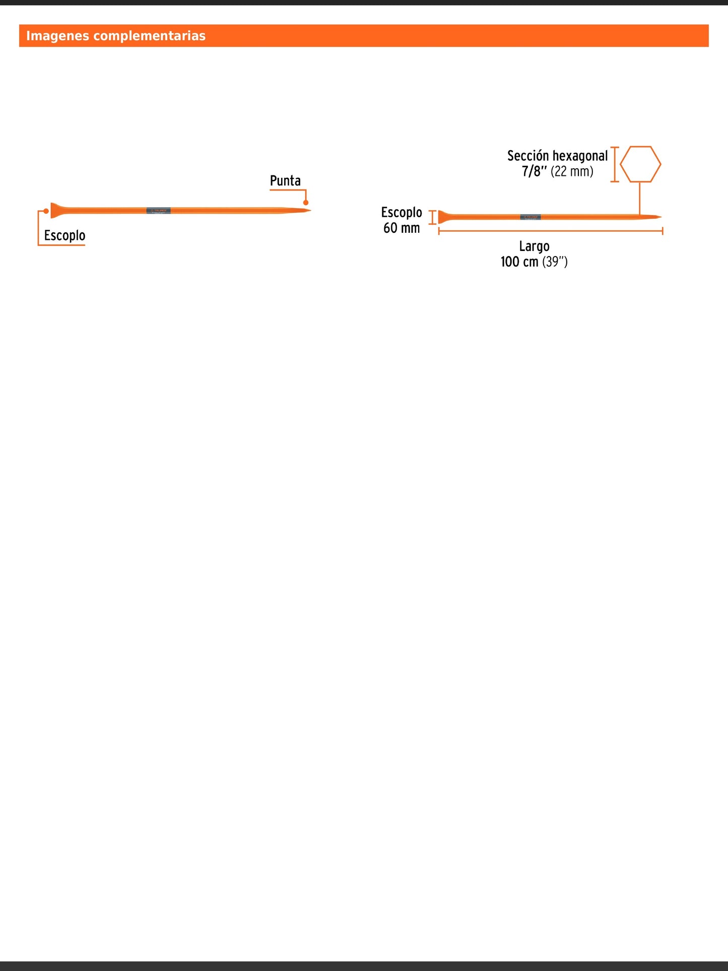 Barreta de punta de 7/8 in y 100 cm con escoplo de 60 mm