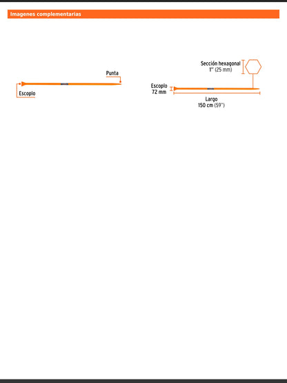 Barreta de punta de 1 in y 150 cm con escoplo de 72 mm