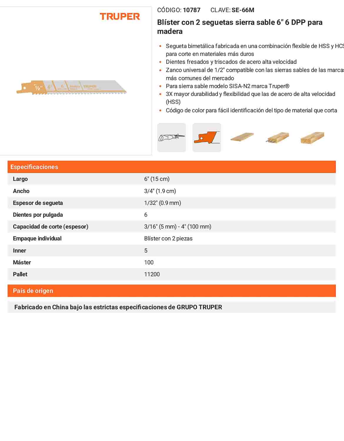 Blíster con 2 seguetas sierra sable 6pulg