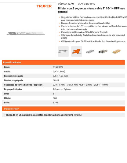 Hojas para Sierra Sable de 9"  Paquete con 2