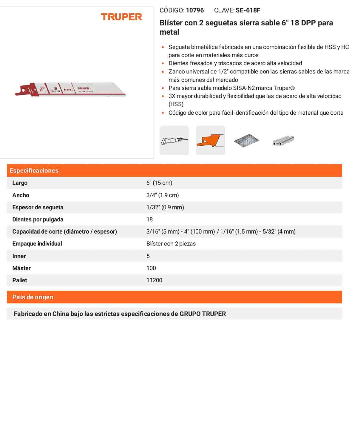 Blíster con 2 seguetas sierra sable 6pulg