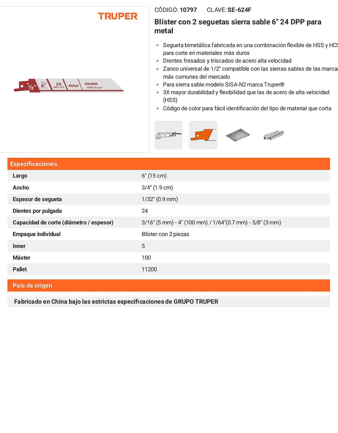 Blíster con 2 seguetas sierra sable 6pulg