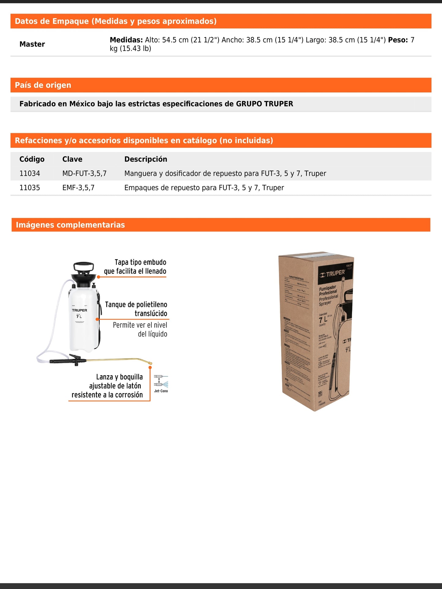Fumigador jardinero de 7 L con lanza y boquilla ajustable