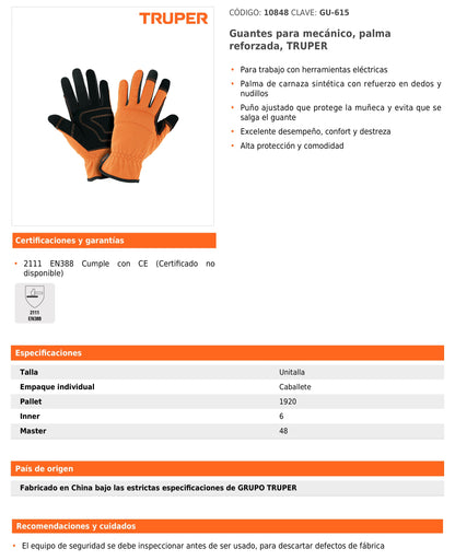 Guantes para mecánico palma reforzada
