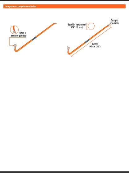 Barreta de uña de 3/4 in y 90 cm ideal para sacar clavos y desarmar cimbras