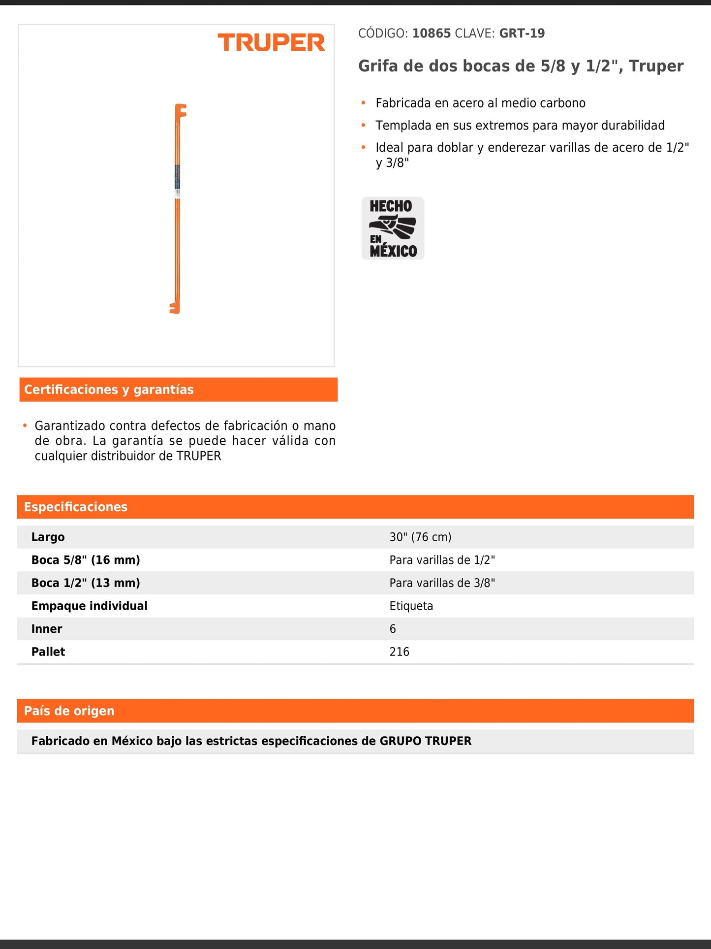 Grifa de dos bocas de 5/8 y 1/2"