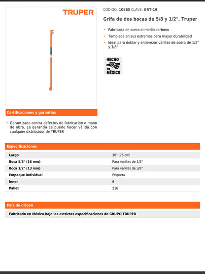 Grifa de dos bocas de 5/8 y 1/2"