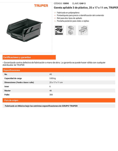 Gaveta apilable 3 de plástico