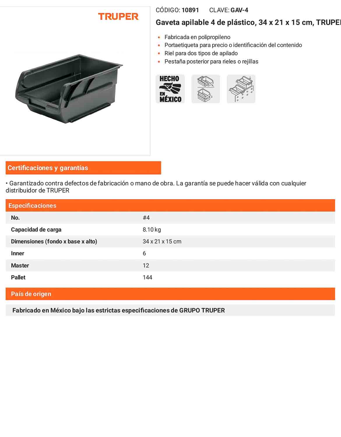 Gaveta apilable 4 de plástico