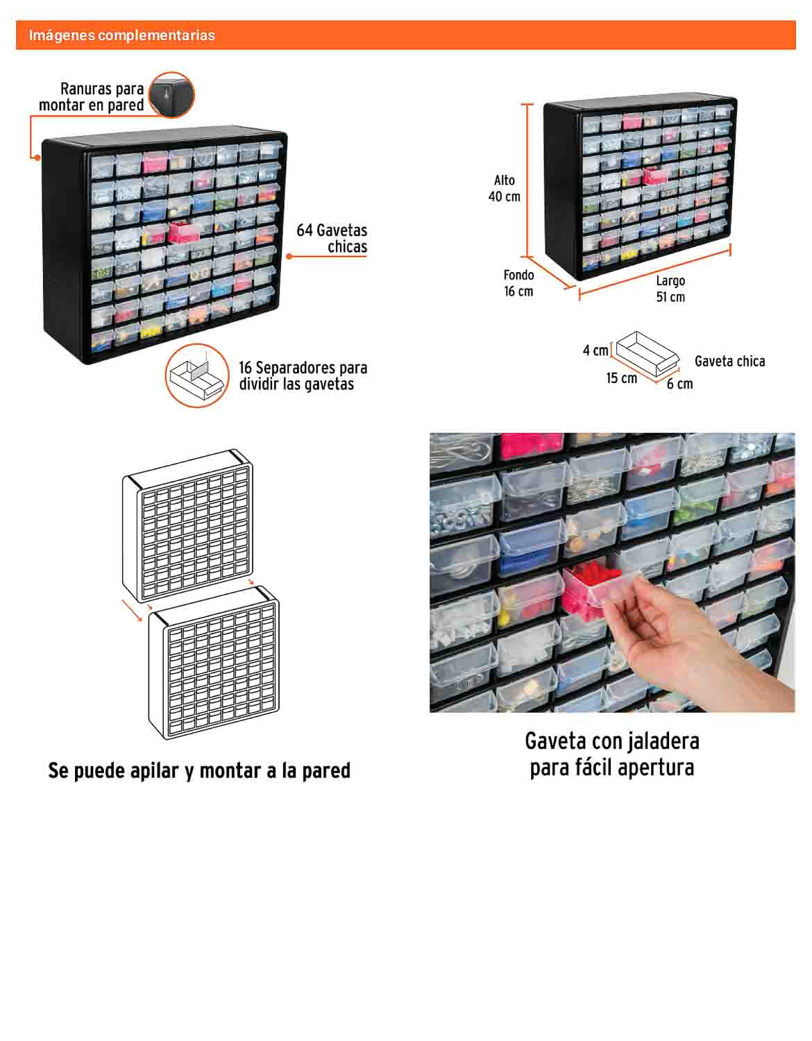 Organizador con 64 gavetas Marco de ABS