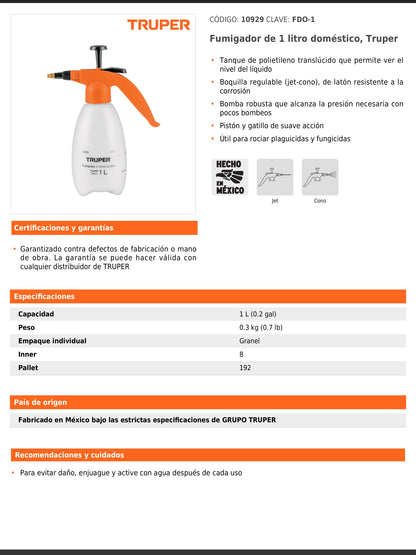 Fumigador doméstico de 1 litro con tanque translúcido
