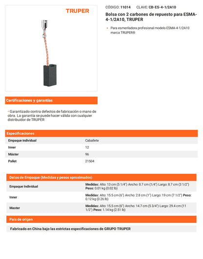 Ficha tecnica - 2 carbones para ESMA-4-1/2A10 - SKU 11014