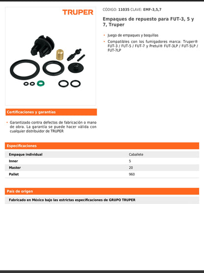 Empaques de repuesto para FUT-3, 5 y 7