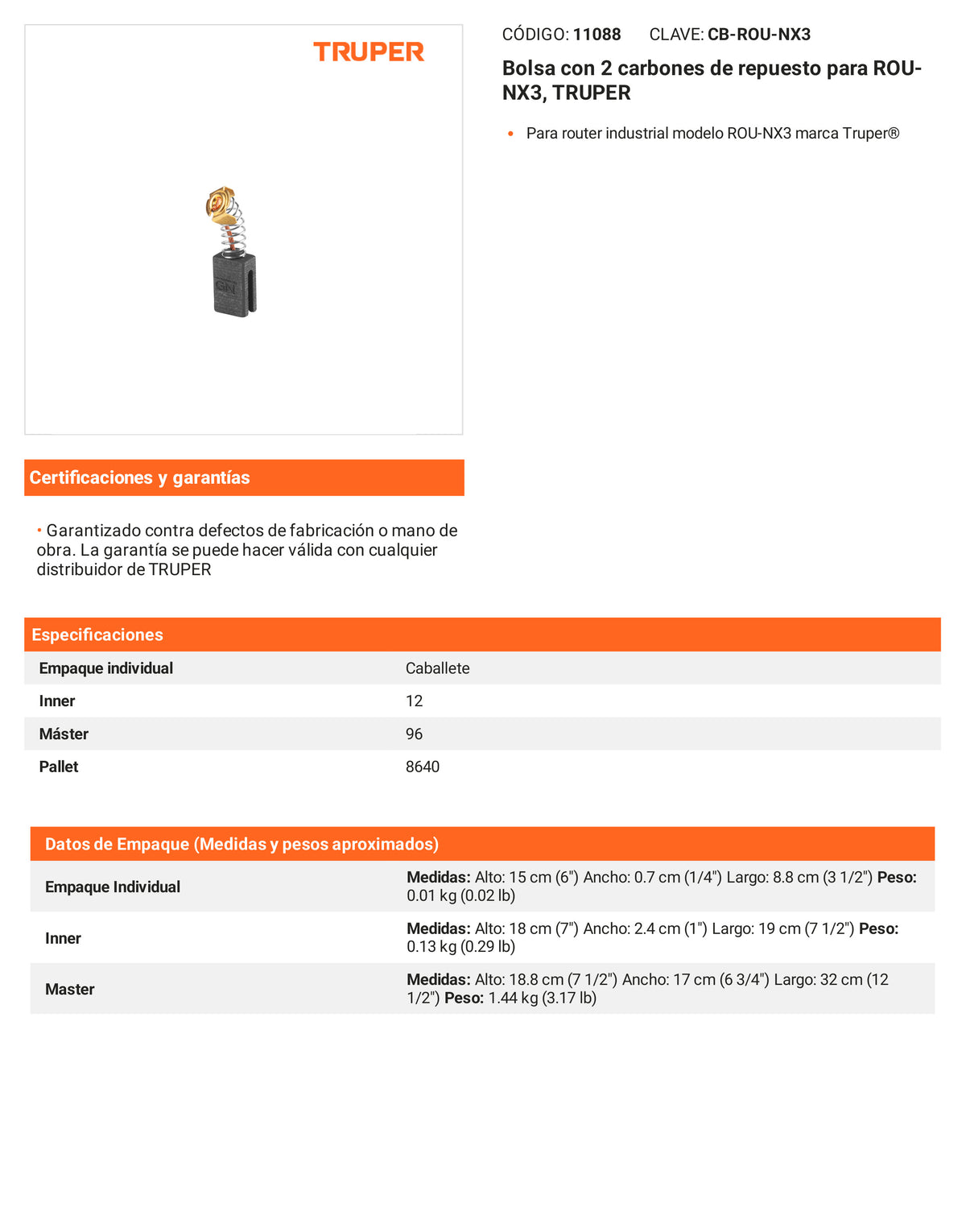 Ficha tecnica - 2 carbones para ROU-NX3 - SKU 11088