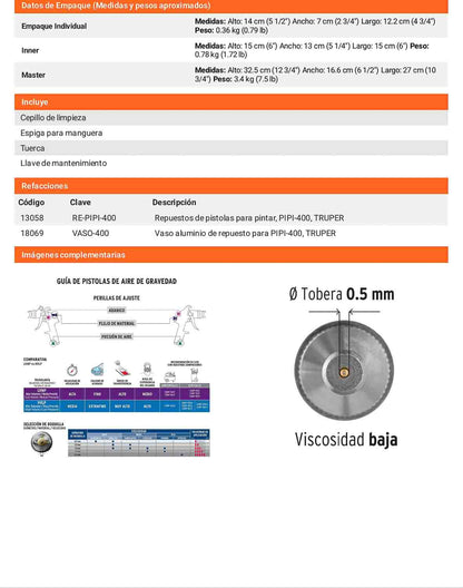 Pistola retoque LVMP 0.5 mm vaso aluminio