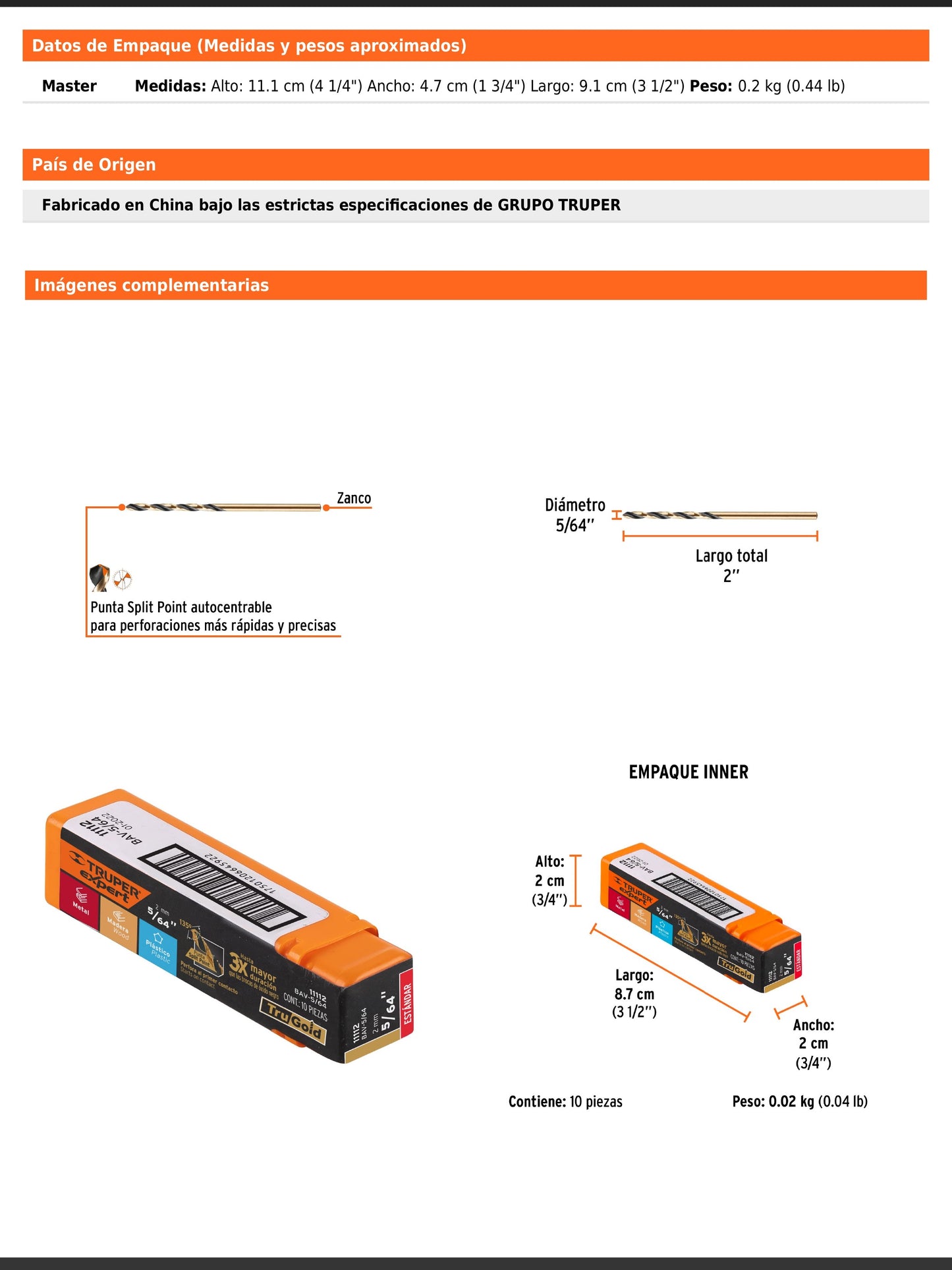 Broca HSS de 5/64 in con punta Split Point