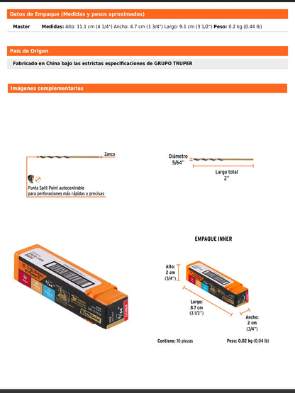 Broca HSS de 5/64 in con punta Split Point