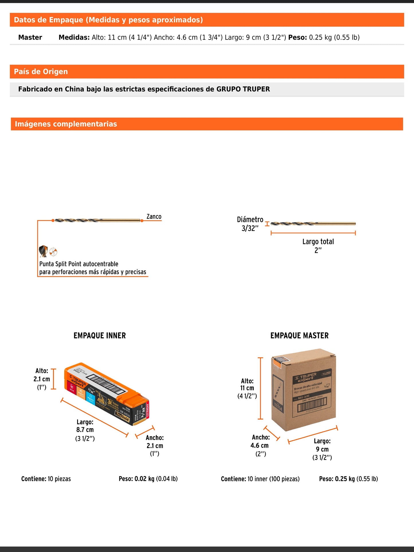 Broca HSS de 3/32 in con punta Split Point