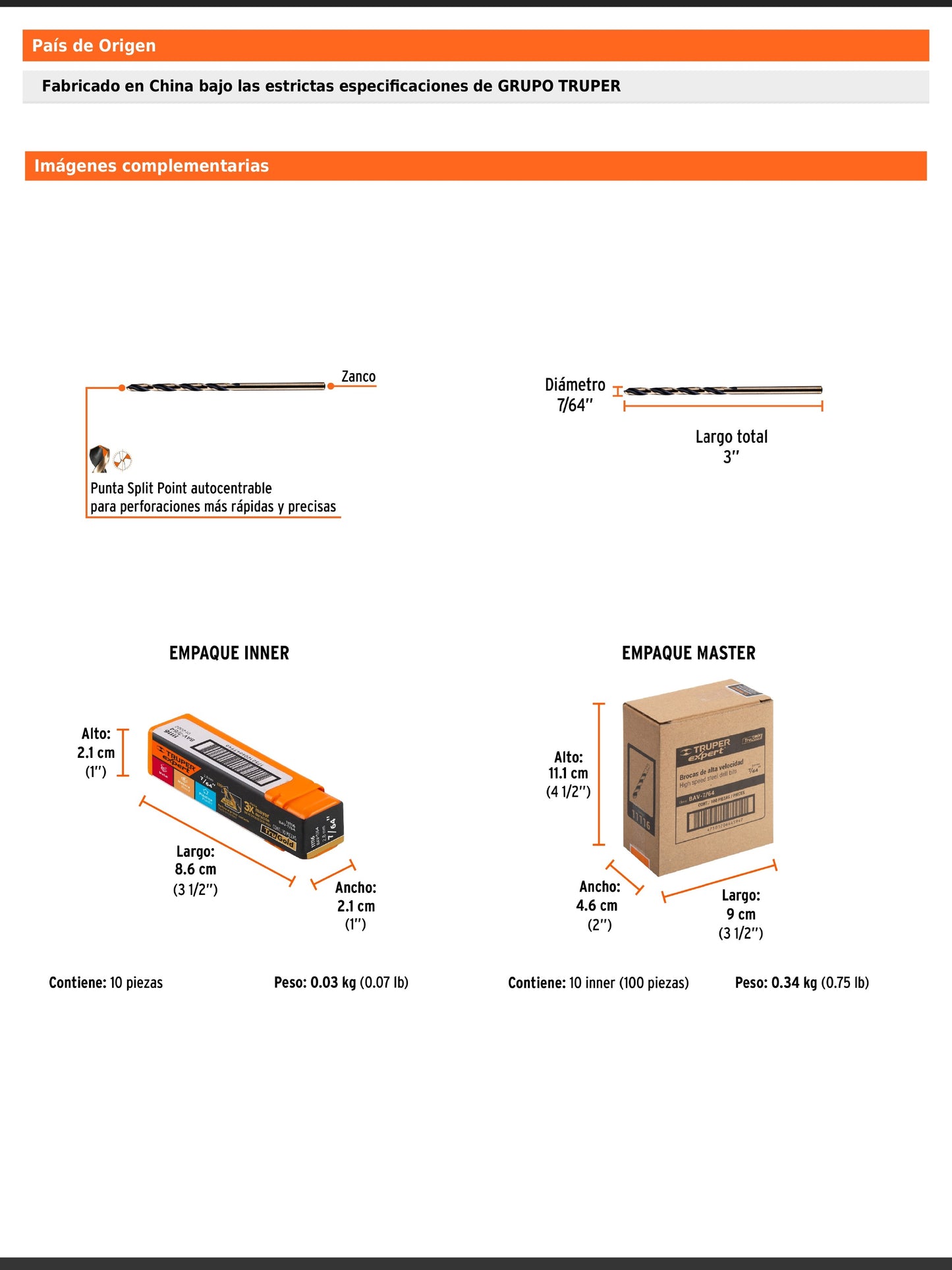 Broca HSS de 7/64 in con punta Split Point