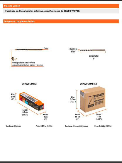 Broca HSS de 9/64 in con punta Split Point