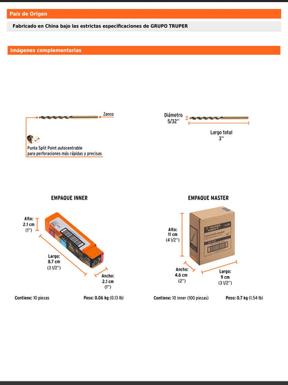 Broca HSS de 5/32 in con punta Split Point