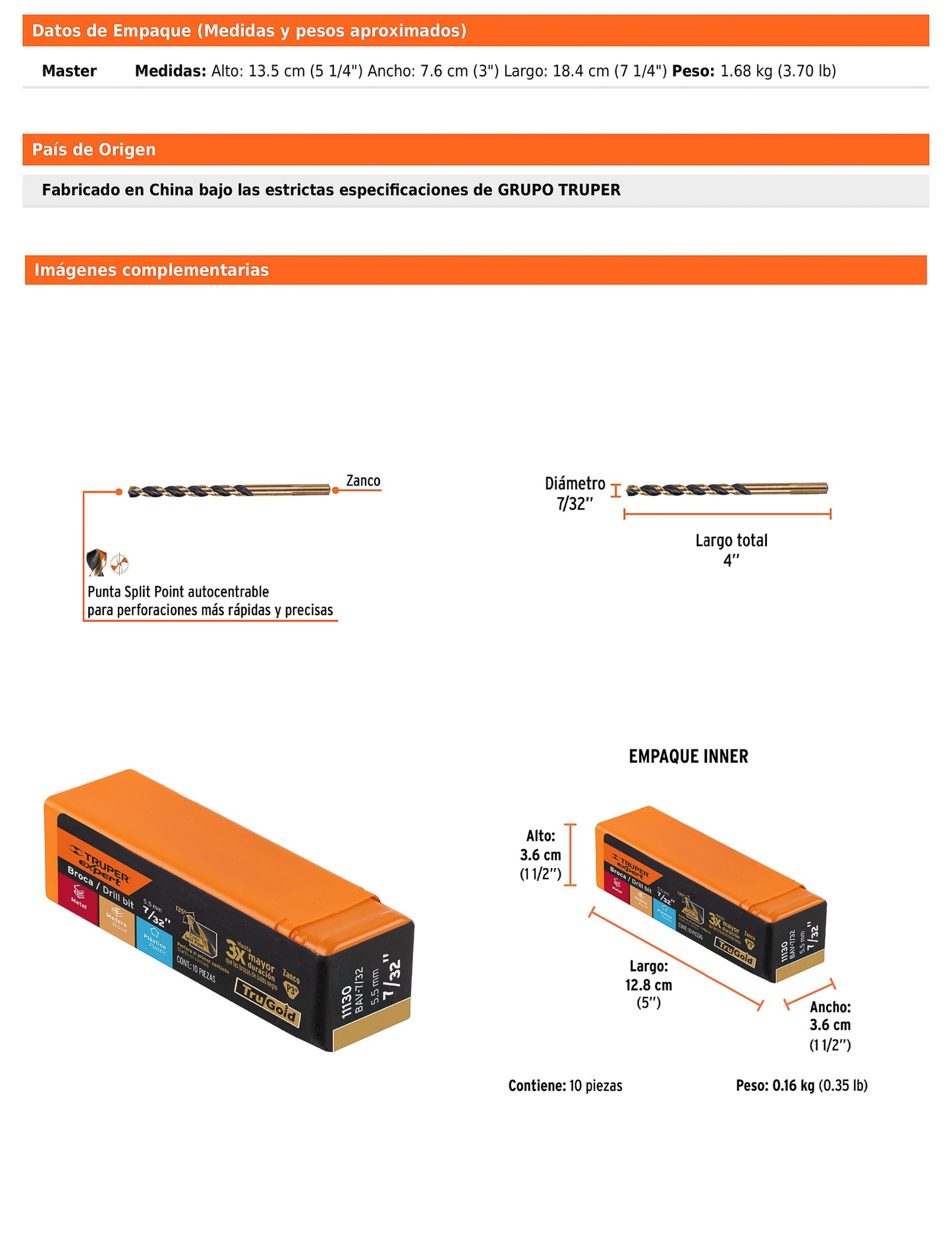 Broca HSS 7/32" Trugold para metal