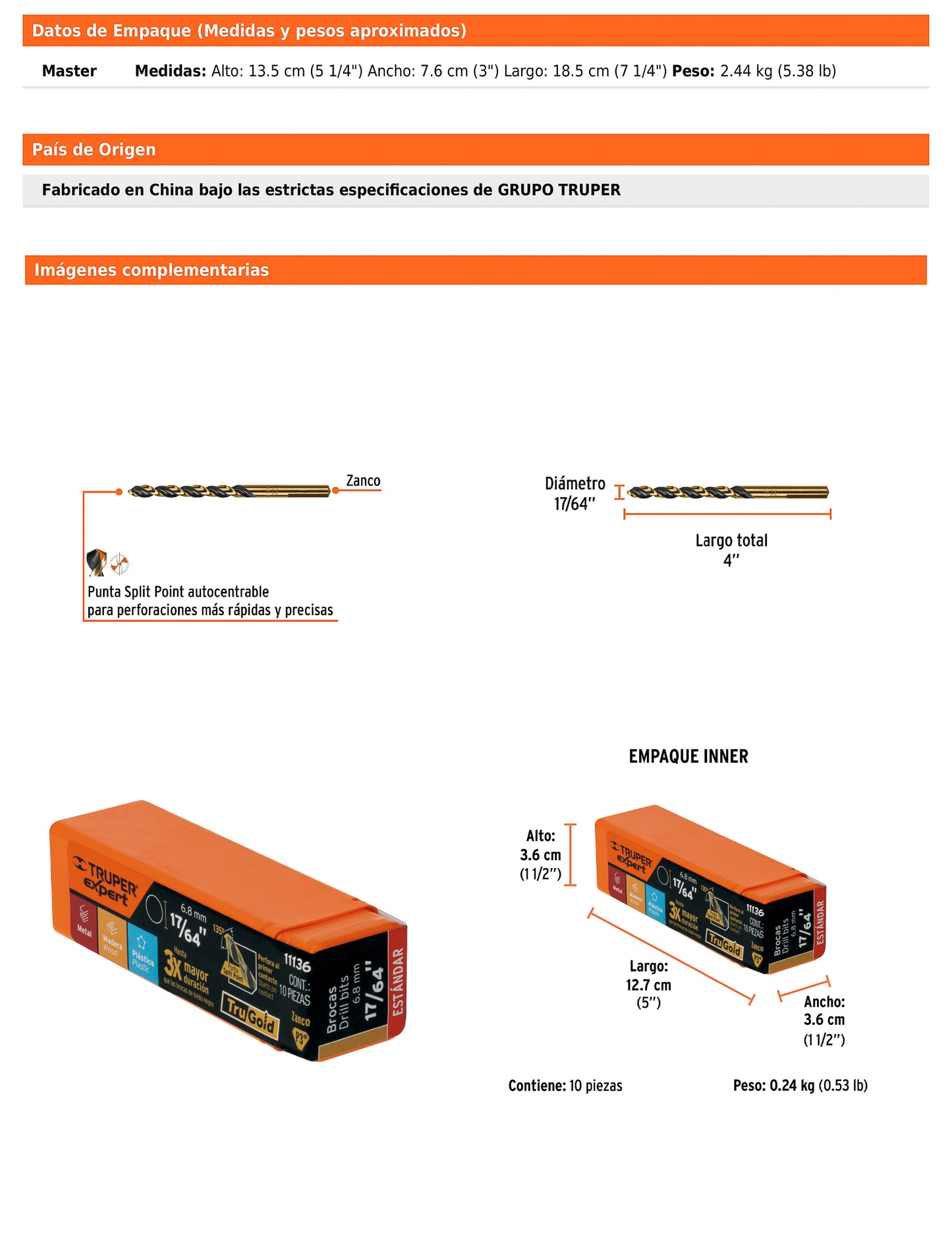 Broca HSS 17/64" Trugold para metal