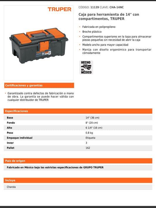 Caja para herramienta de 36 cm con compartimentos