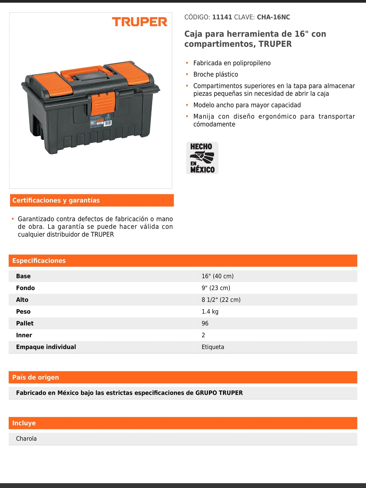 Caja para herramienta de 40 cm con compartimentos