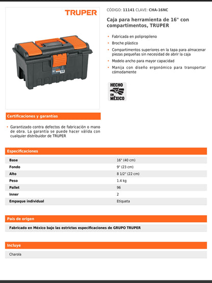 Caja para herramienta de 40 cm con compartimentos