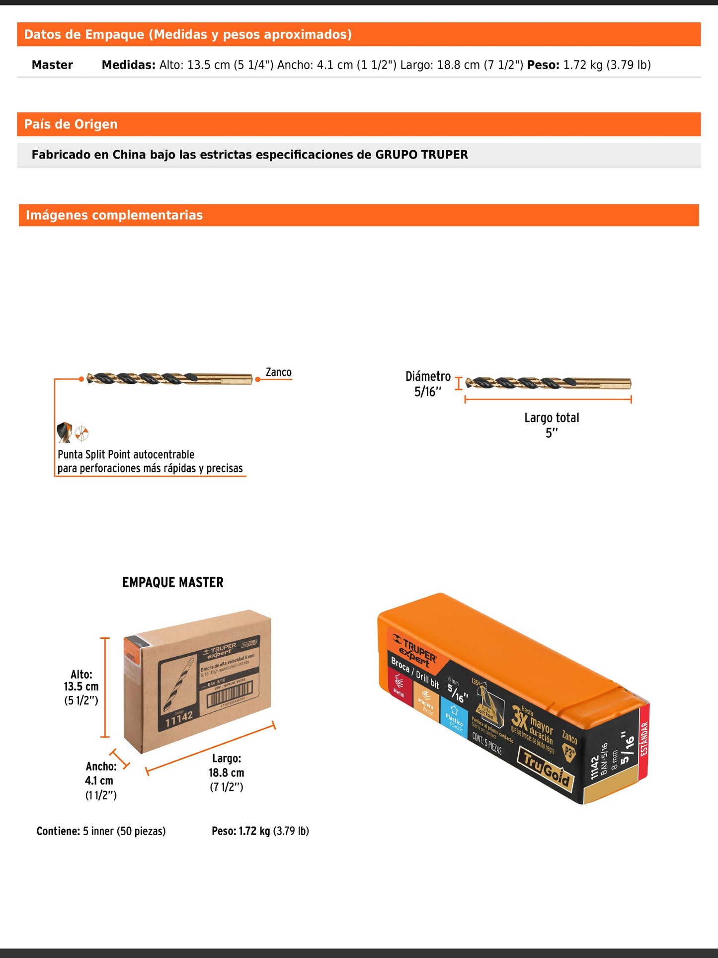 Broca HSS 5/16" Trugold para metal