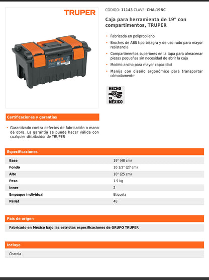 Caja para herramienta de 48 cm con compartimentos