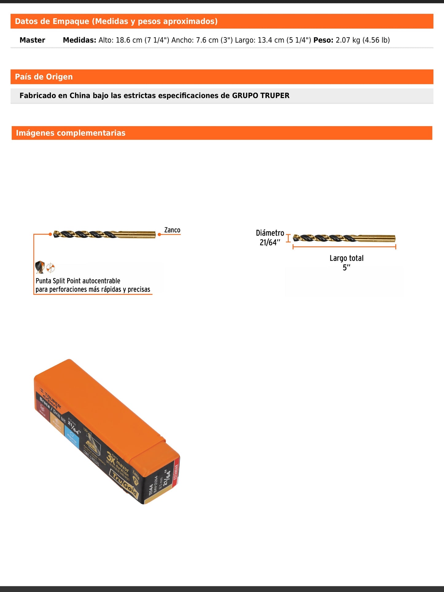 Broca HSS 21/64" Trugold para metal
