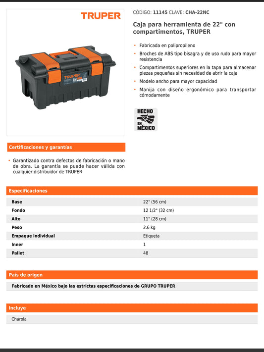Caja para herramienta de 56 cm con compartimentos