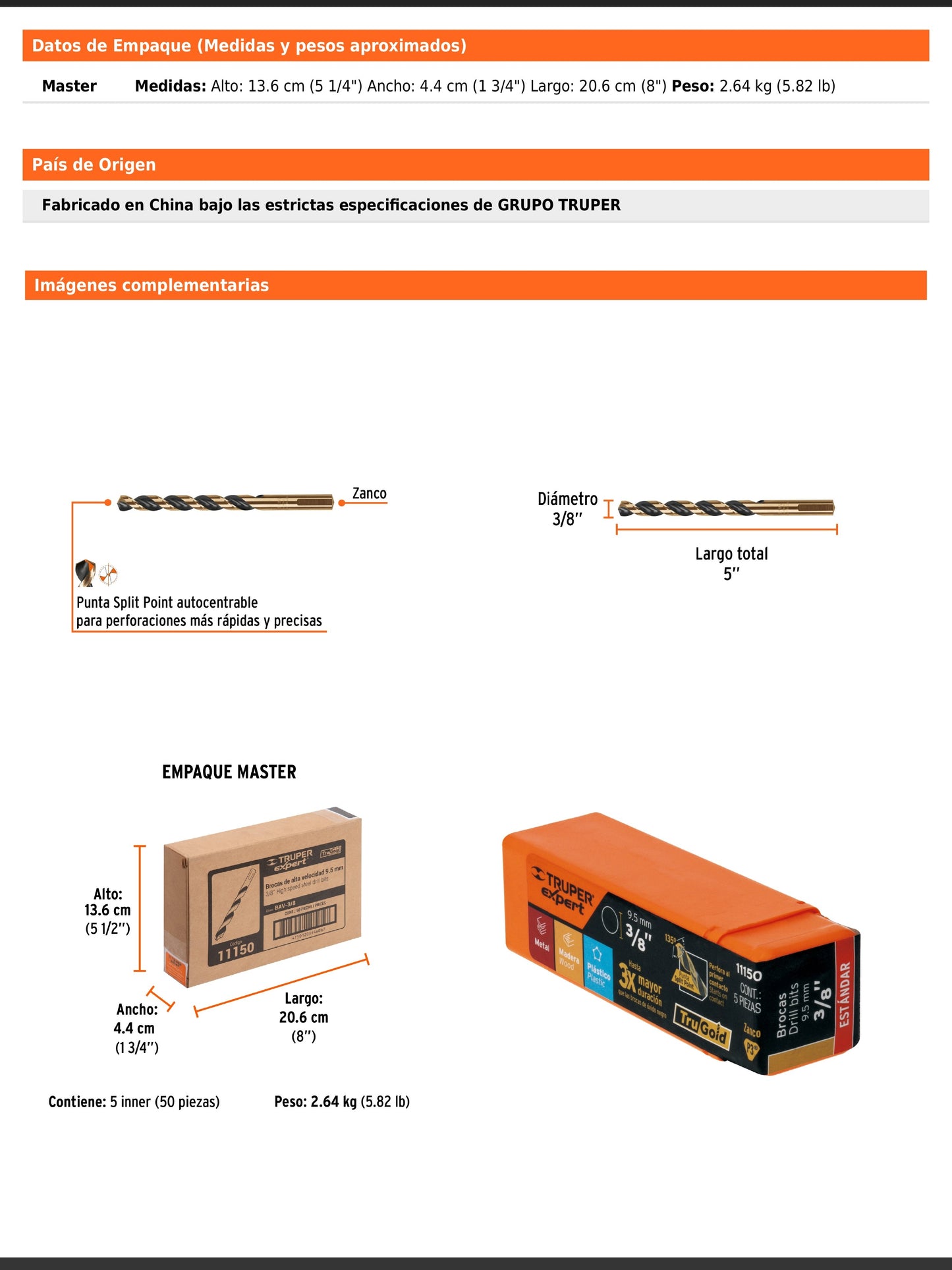 Broca HSS 3/8" Trugold para metal