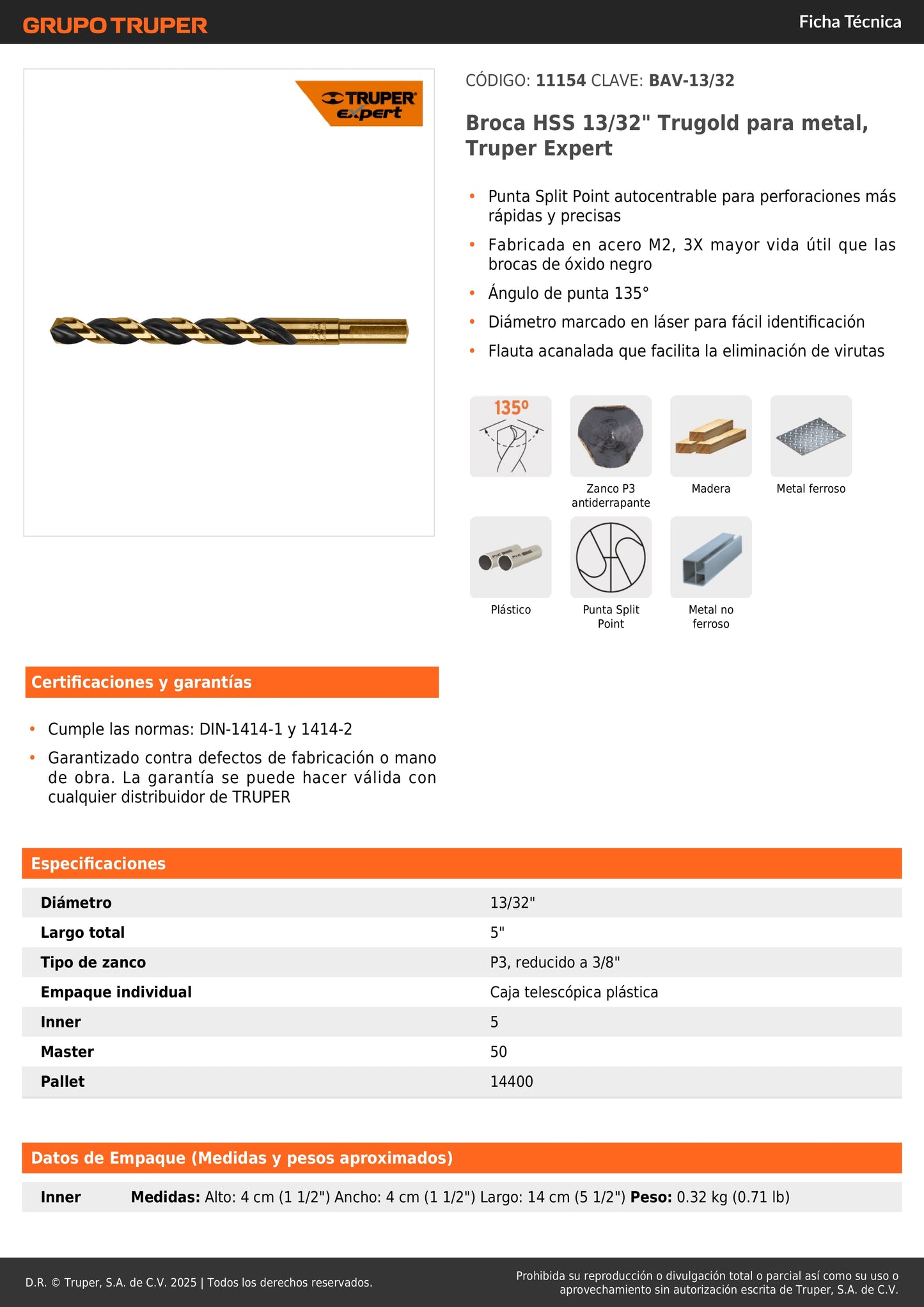Broca HSS 13/32" Trugold para metal