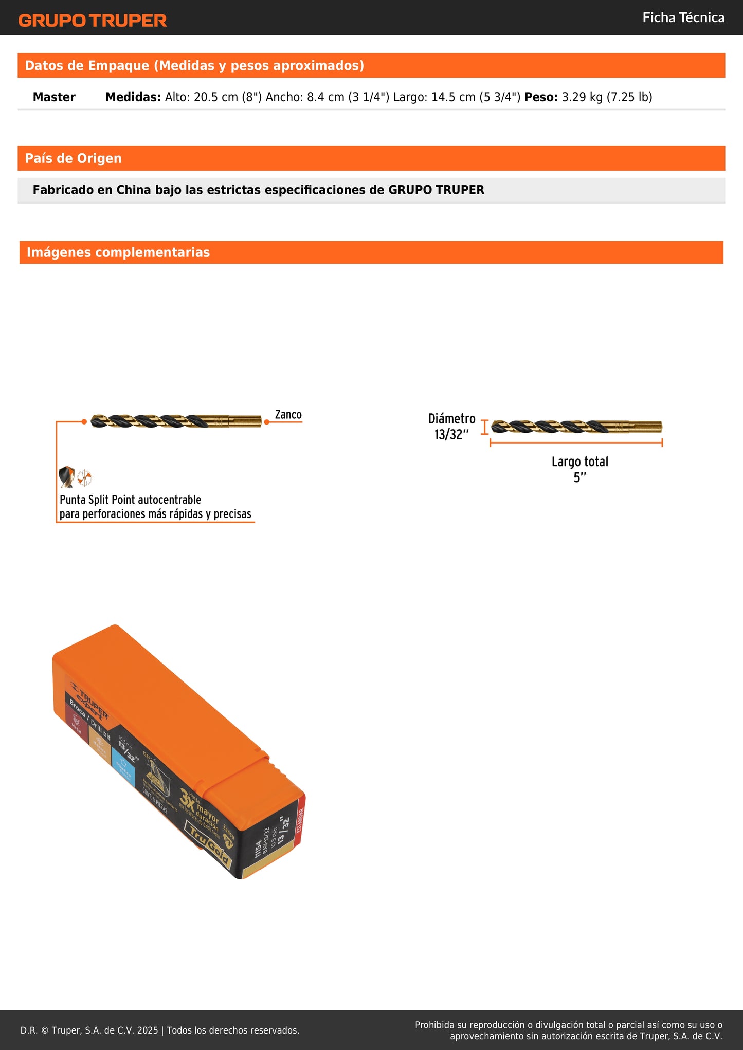 Broca HSS 13/32" Trugold para metal
