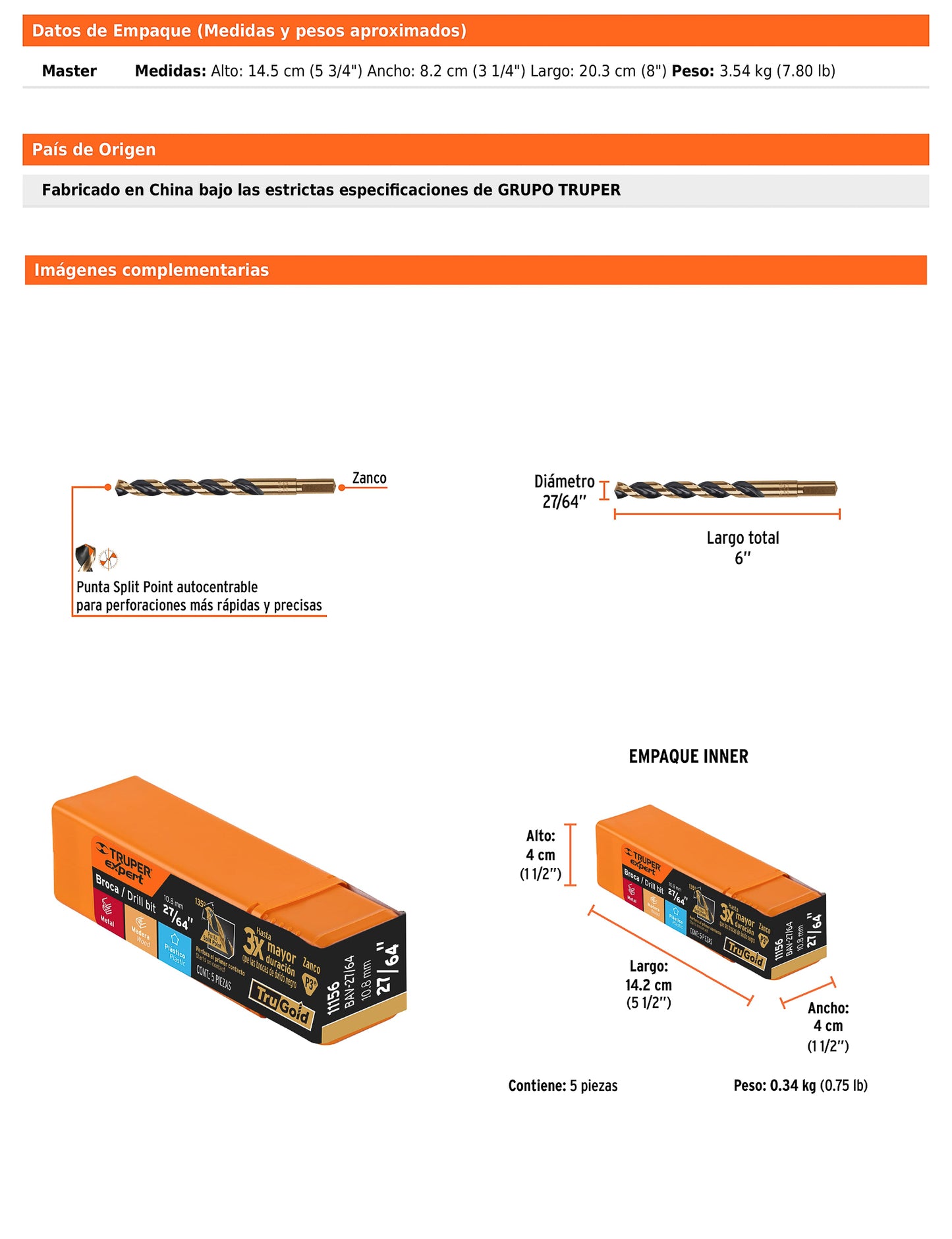 Broca HSS 27/64" Trugold para metal