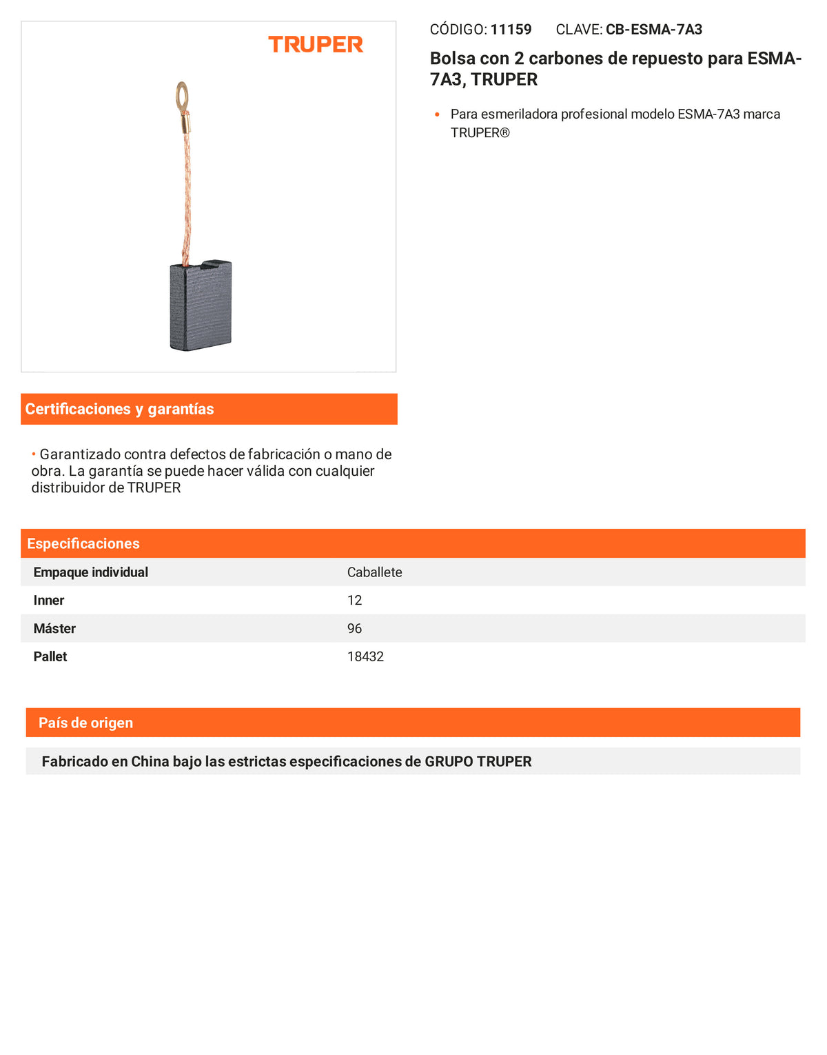 Ficha tecnica - 2 carbones para ESMA-7A3 - SKU 11159