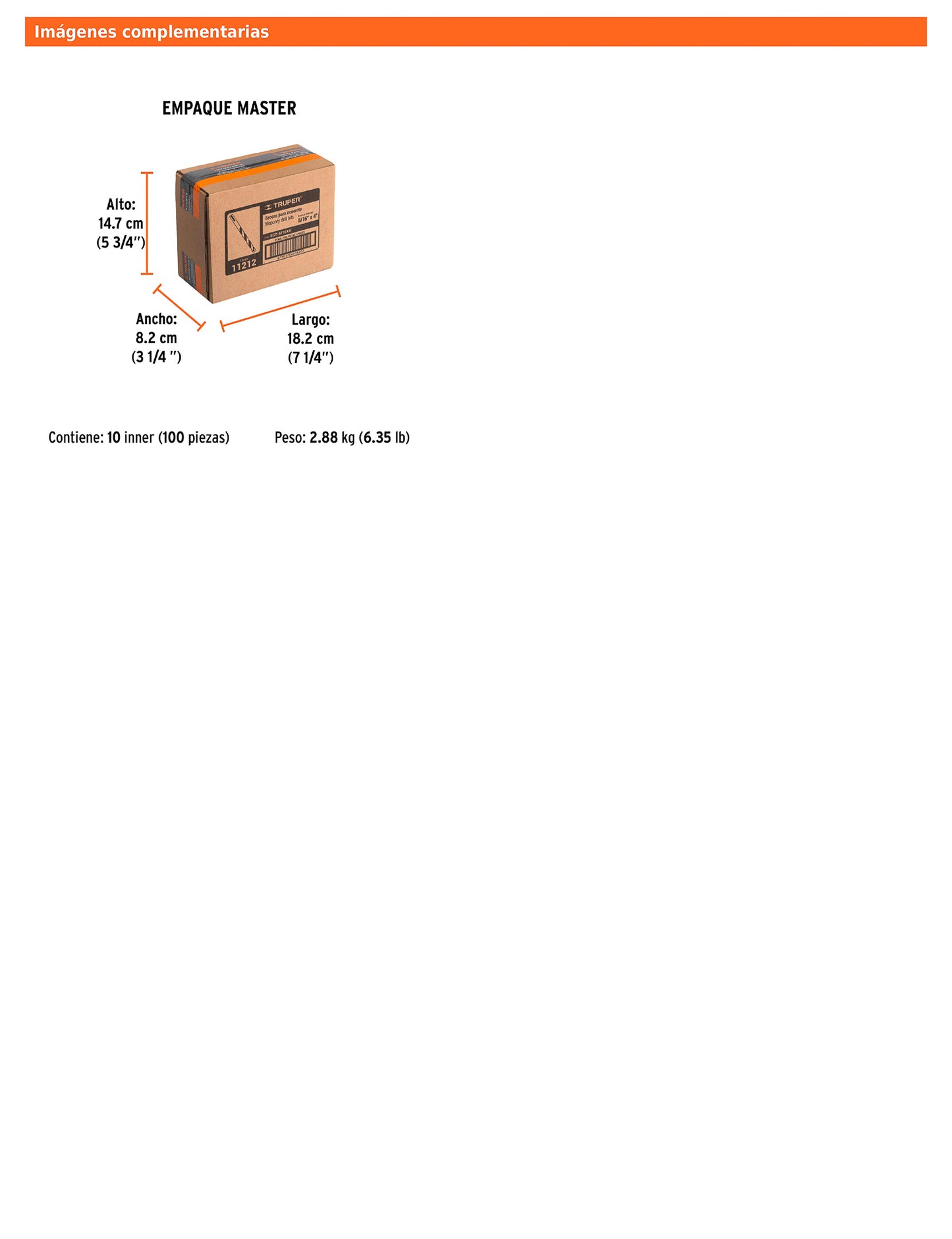 Broca para concreto de 5/16 x 4 in con punta de carburo de tungsteno