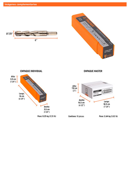 Broca para concreto de 7/8 x 6 in con punta de carburo de tungsteno