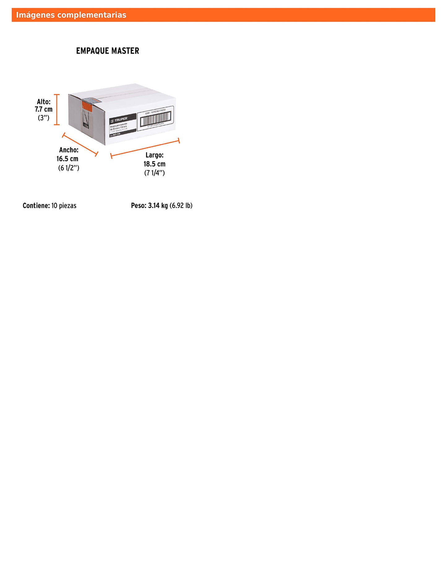 Broca para concreto de 1 x 6 in con punta de carburo de tungsteno