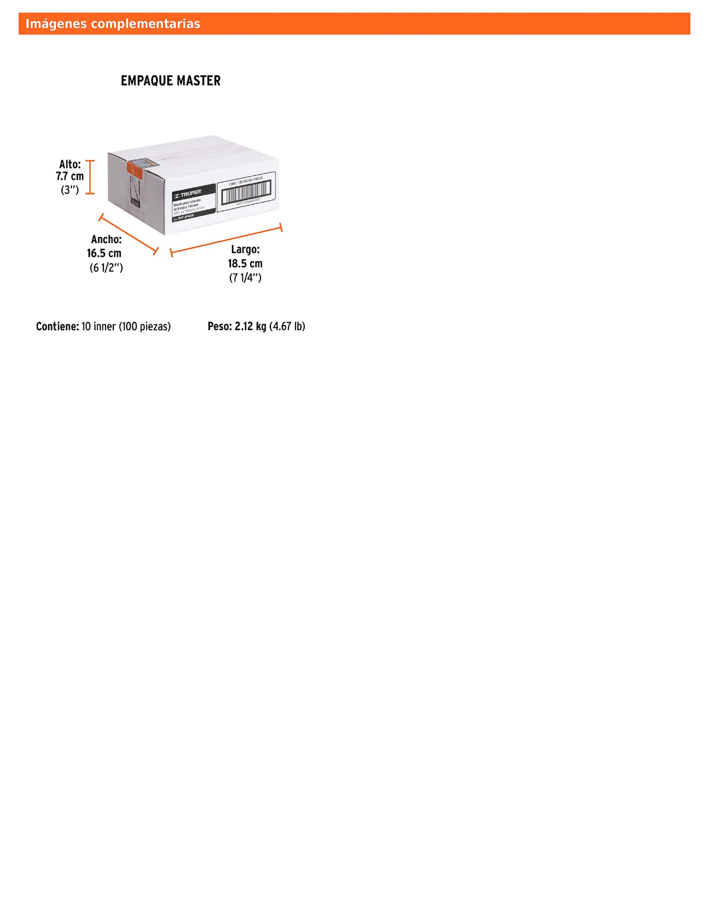 Broca para concreto de 3/16 x 6 in con punta de carburo de tungsteno