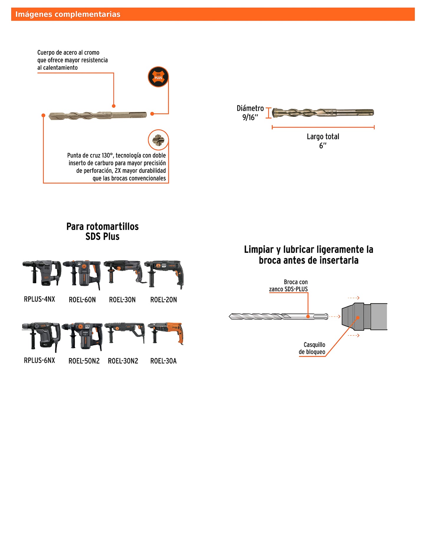 Broca SDS Plus de 9/16 in con largo de 6 in