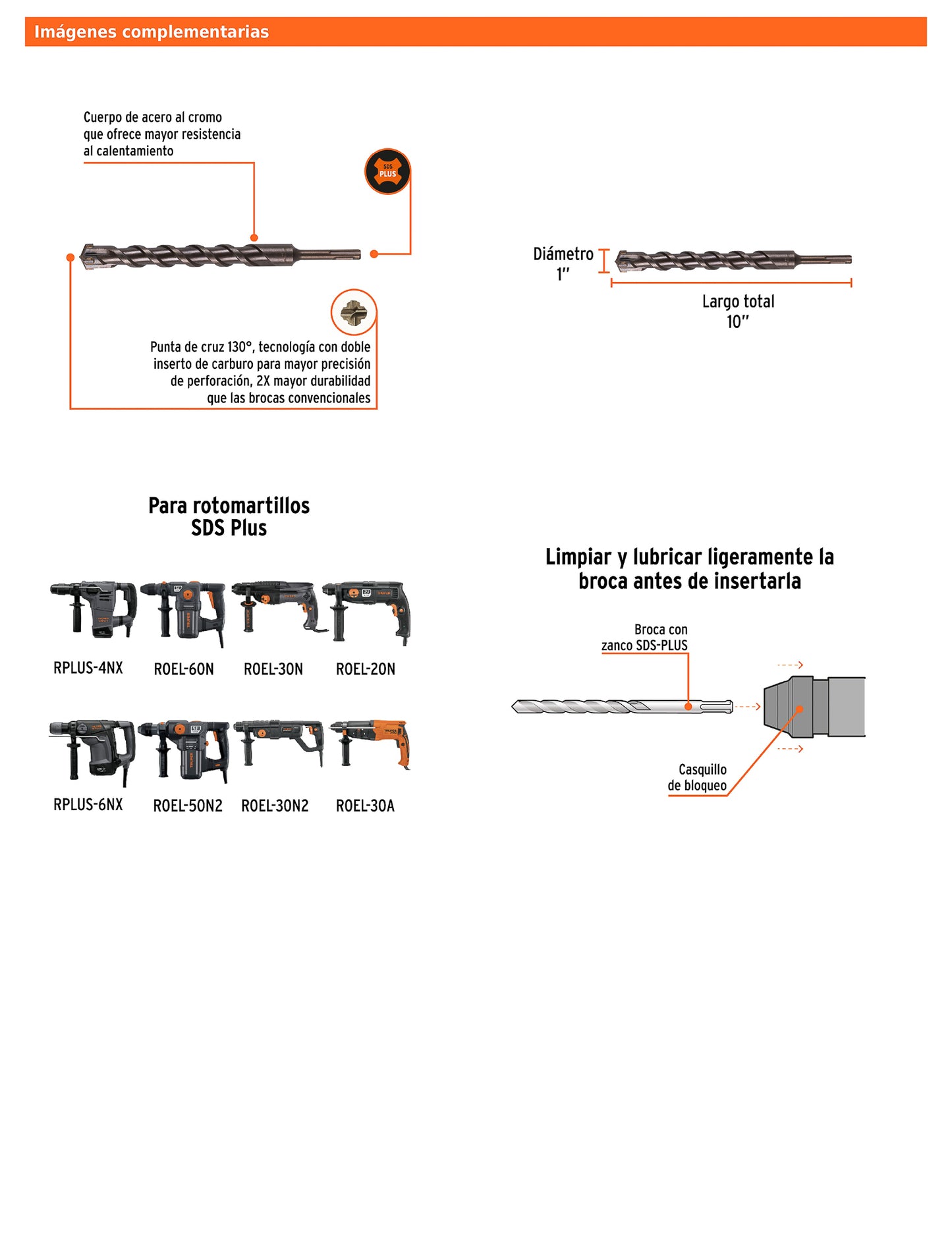 Broca SDS Plus de 1 in con largo de 10 in