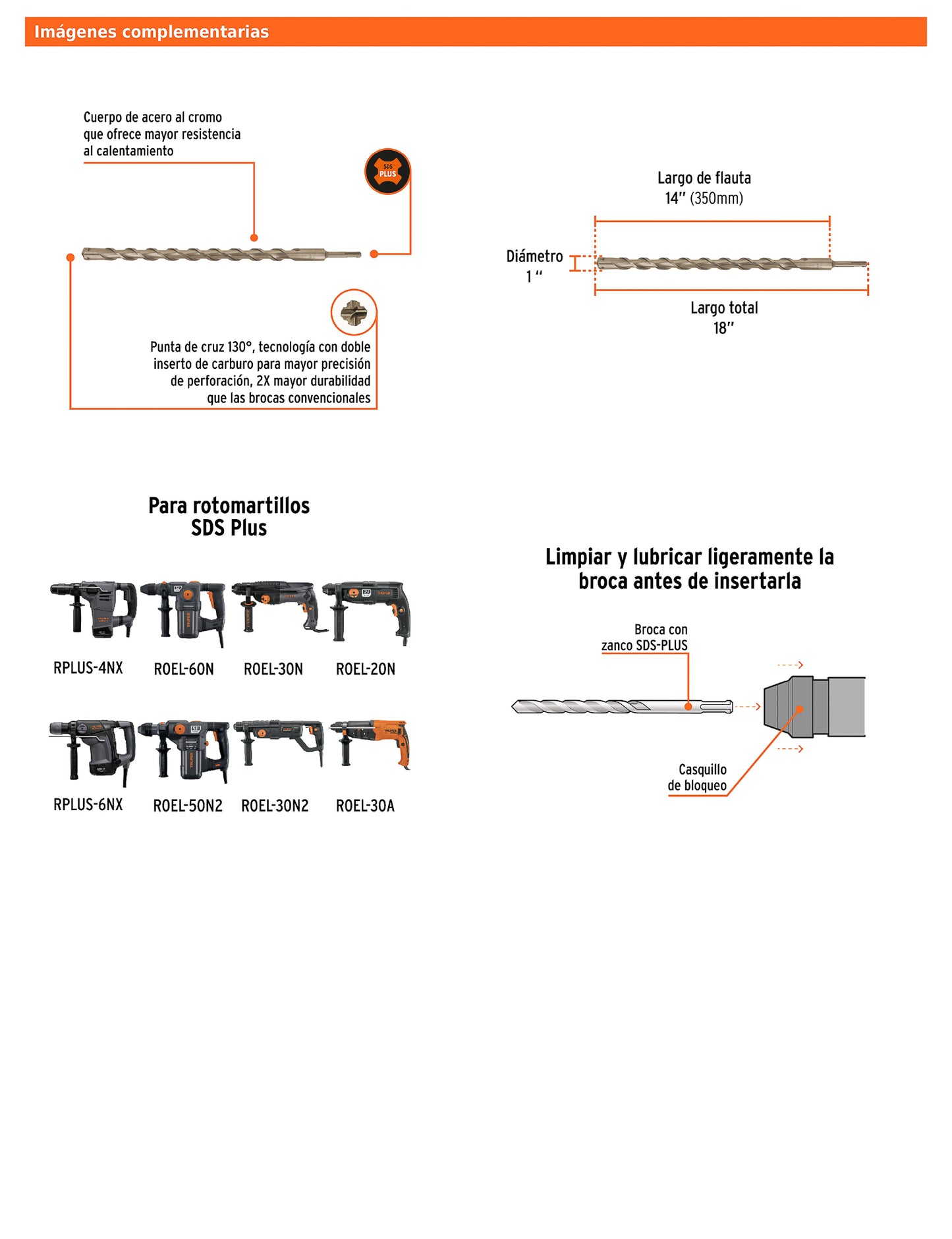 Broca SDS Plus de 1 in con largo de 18 in