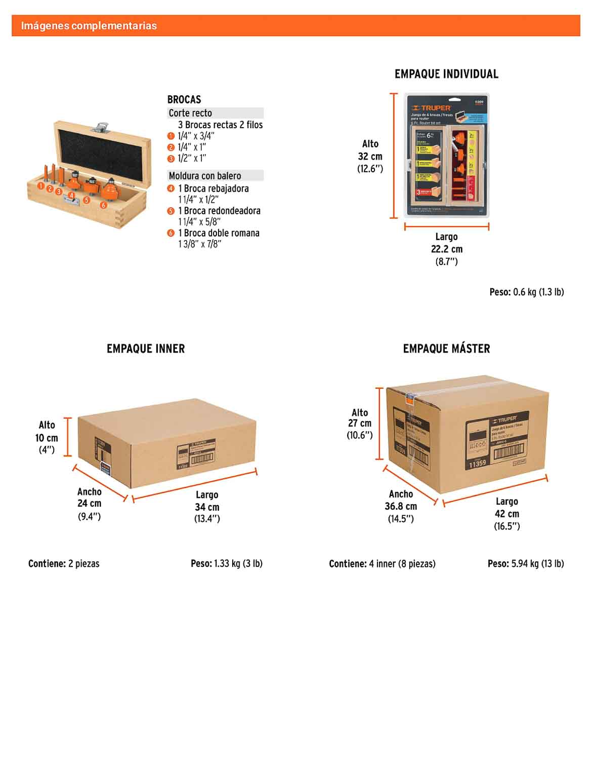 Juego de 6 brocas para router con estuche