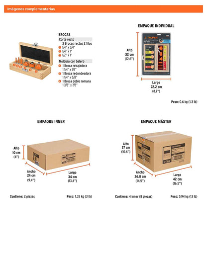 Juego de 6 brocas para router con estuche