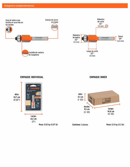 Broca para router corte recto 1/2"